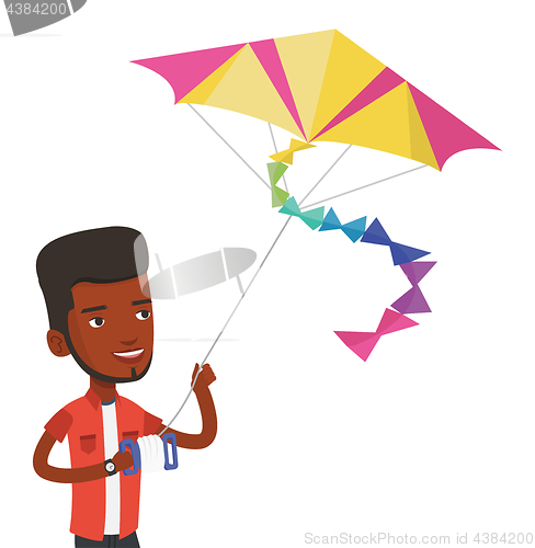 Image of Young man flying kite vector illustration.