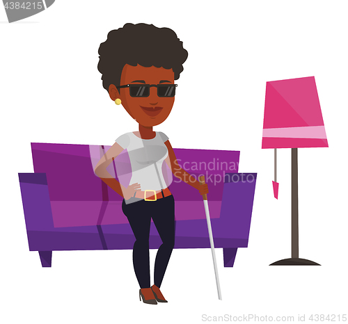 Image of Blind woman with stick vector illustration.