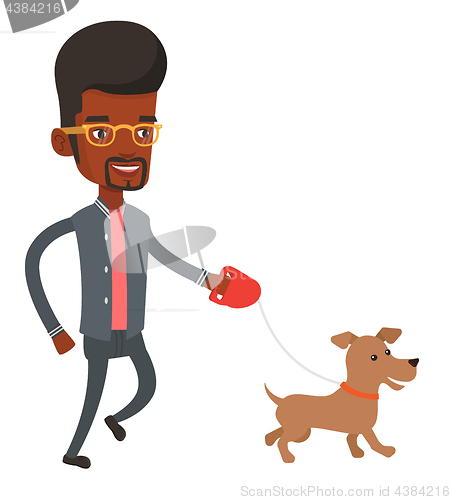 Image of Young man walking with his dog vector illustration