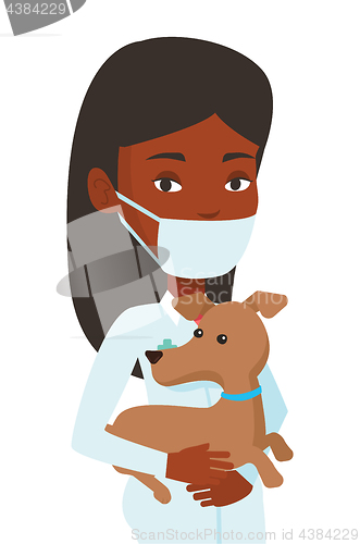 Image of Veterinarian with dog in hands vector illustration