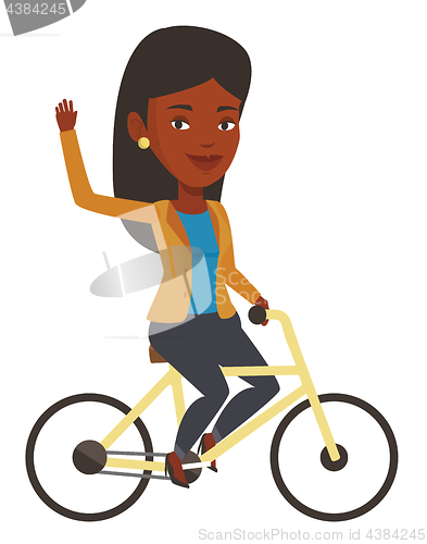 Image of Woman riding bicycle vector illustration.