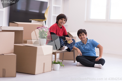 Image of boys with cardboard boxes around them