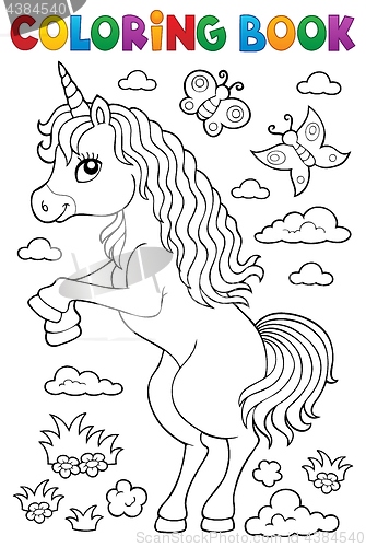 Image of Coloring book standing unicorn theme 1