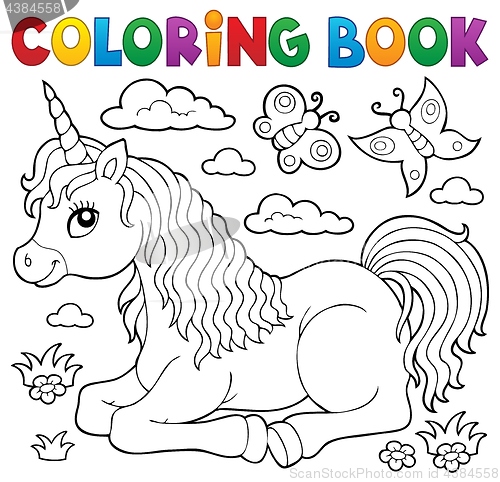 Image of Coloring book lying unicorn theme 1