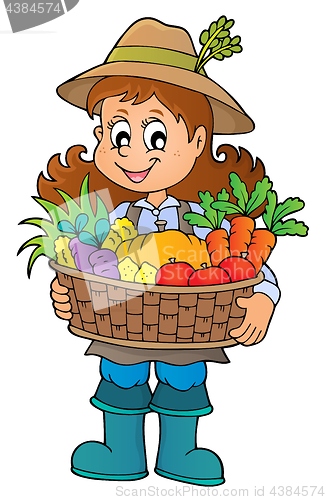 Image of Woman farmer holding harvest theme 1