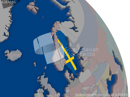 Image of Sweden with flag on globe