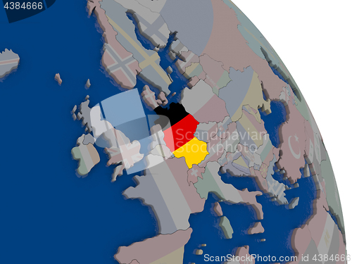 Image of Germany with flag on globe