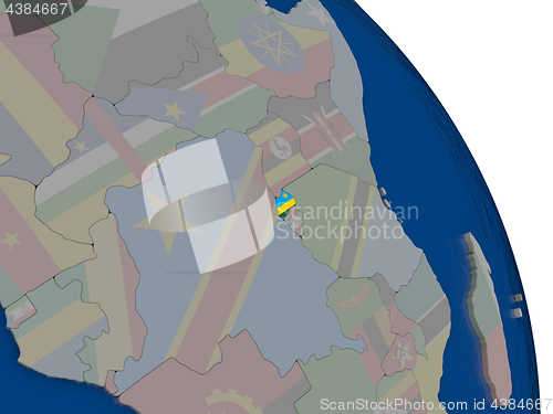 Image of Rwanda with flag on globe