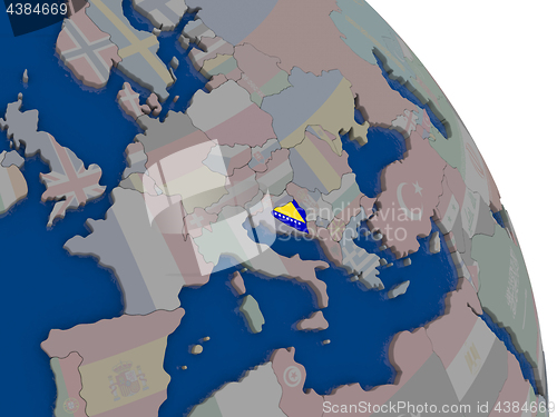 Image of Bosnia with flag on globe