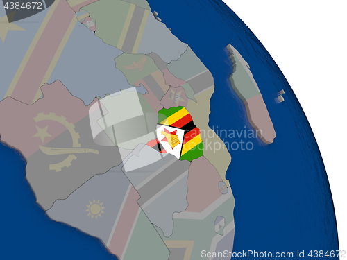 Image of Zimbabwe with flag on globe