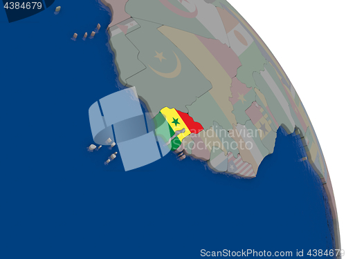 Image of Senegal with flag on globe