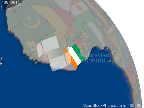 Image of Ivory Coast with flag on globe
