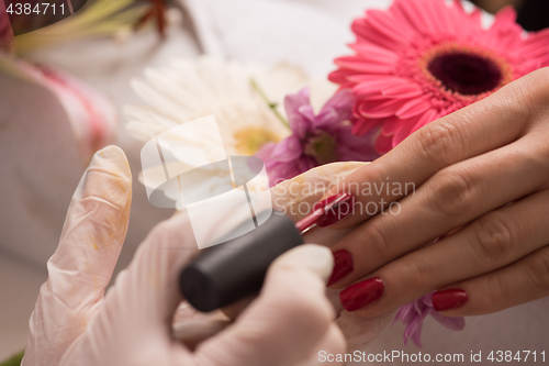 Image of Woman hands receiving a manicure