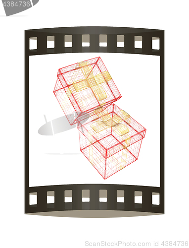 Image of colorful gift box concept. 3d illustration. The film strip.