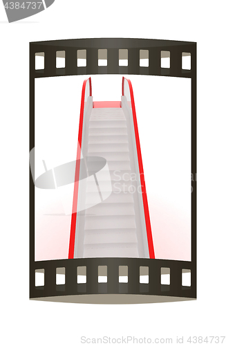 Image of Single escalator. 3d illustration. The film strip.