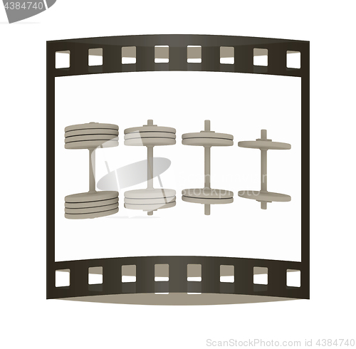 Image of dumbbells. 3d illustration. The film strip.