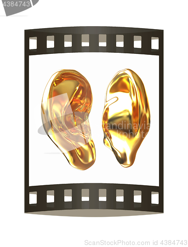 Image of Gold Ear model. 3d illustration. The film strip.