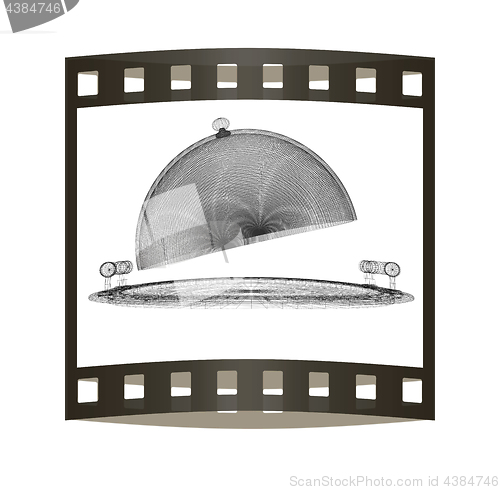 Image of Restaurant cloche concept. 3d illustration. The film strip.