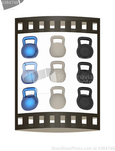 Image of A set of sports items - weights. 3d illustration. The film strip