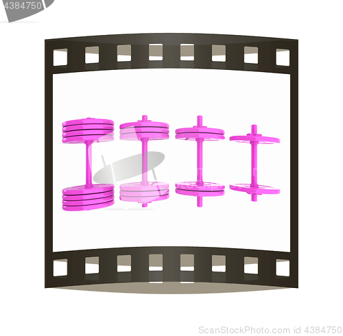 Image of dumbbells. 3d illustration. The film strip.