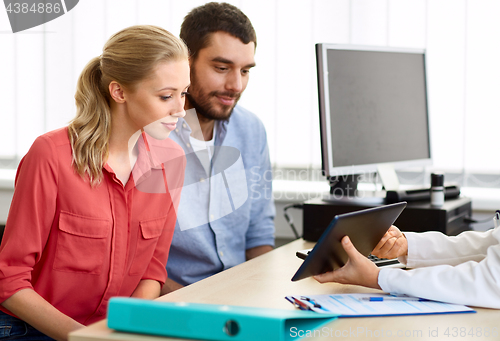 Image of couple visiting doctor at family planning clinic