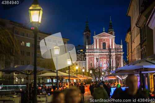 Image of Ljubljana, capital of Slovenia, at night.