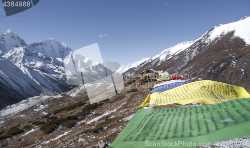 Image of Buddhist prayer flags in Himalayas