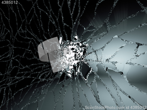 Image of Pieces of destructed Shattered glass on white