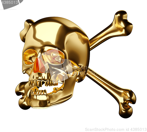 Image of Golden Skull with cross bones or totenkopf isolated