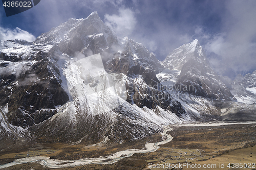 Image of Pheriche valley with Taboche and cholatse summits in Nepal