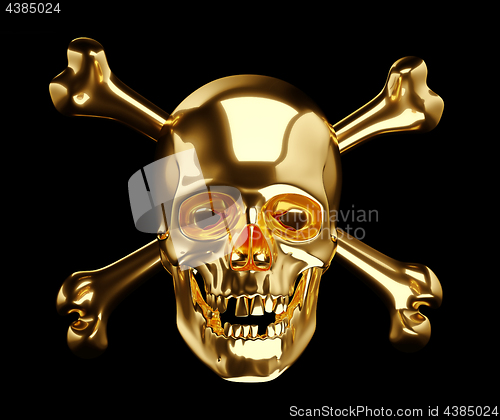 Image of Golden Skull with cross bones or totenkopf on black