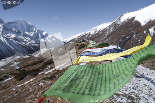 Image of Buddhist prayer flags in Himalayas