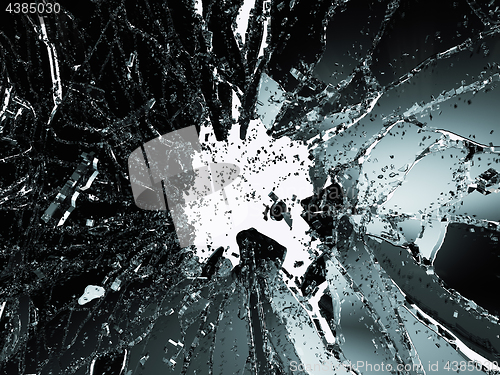 Image of Pieces of shattered or smashed glass on white