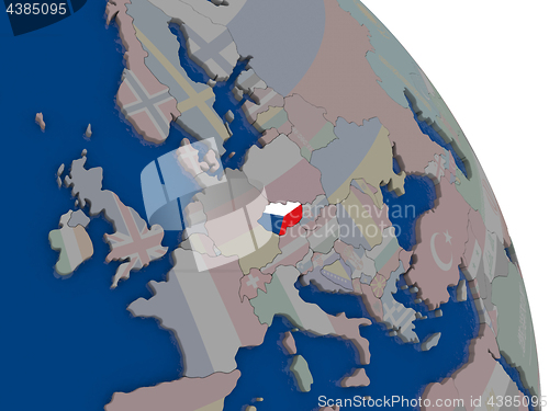 Image of Czech republic with flag on globe