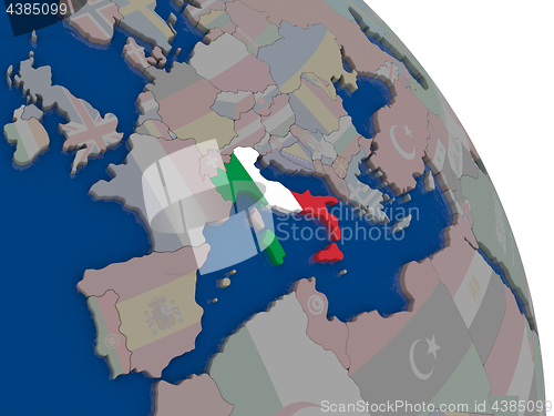 Image of Italy with flag on globe