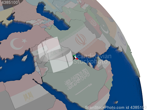 Image of Kuwait with flag on globe