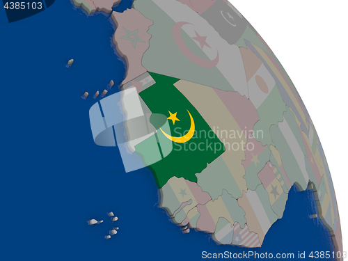 Image of Mauritania with flag on globe