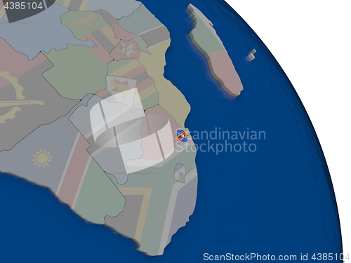 Image of Swaziland with flag on globe