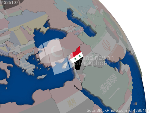 Image of Syria with flag on globe