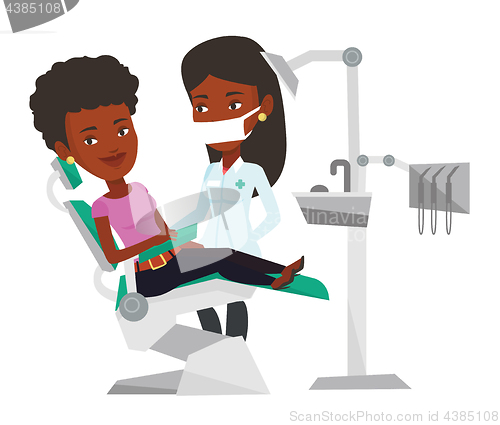 Image of Patient and doctor at dentist office.