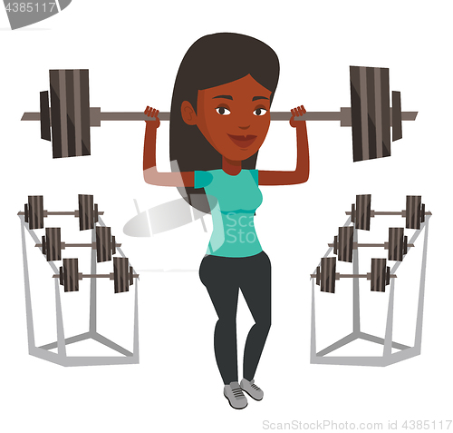 Image of Woman lifting barbell vector illustration.