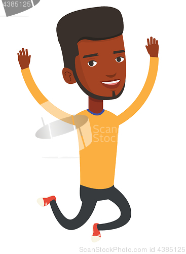 Image of Young african-american man jumping.