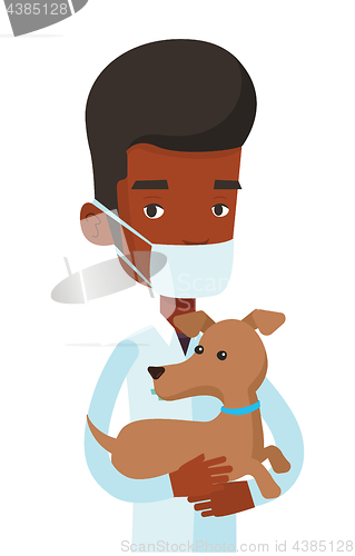 Image of Veterinarian with dog in hands vector illustration