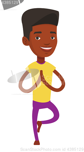 Image of Man practicing yoga tree pose vector illustration.