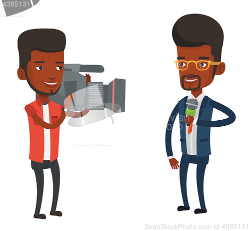 Image of TV reporter and operator vector illustration.