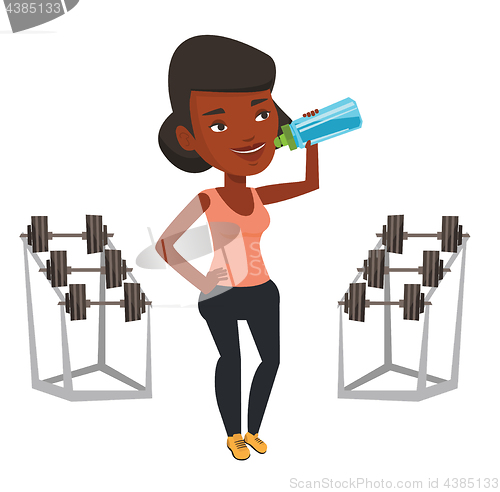 Image of Sportive woman drinking water vector illustration.