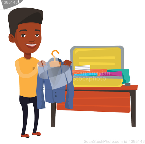 Image of Man packing his suitcase vector illustration.