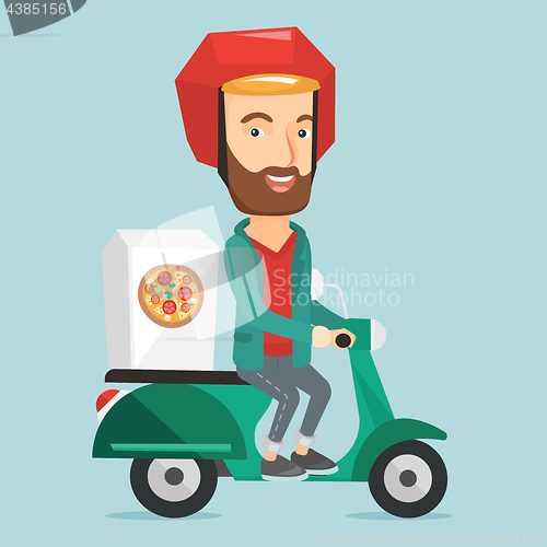 Image of Man delivering pizza on scooter.