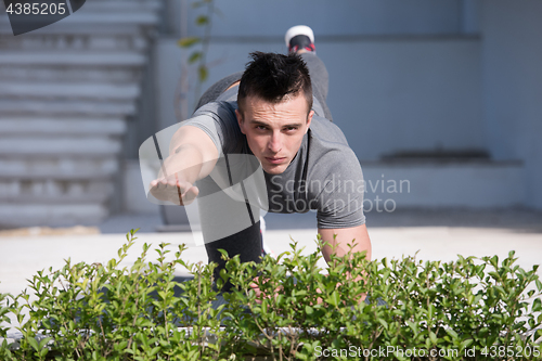 Image of man doing morning yoga exercises