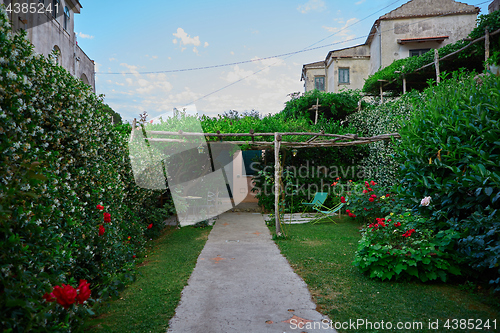 Image of Stunning relaxation place with bench and wonderful panorama,Villa Rufolo,Ravello,Amalfi coast,Italy,Europe